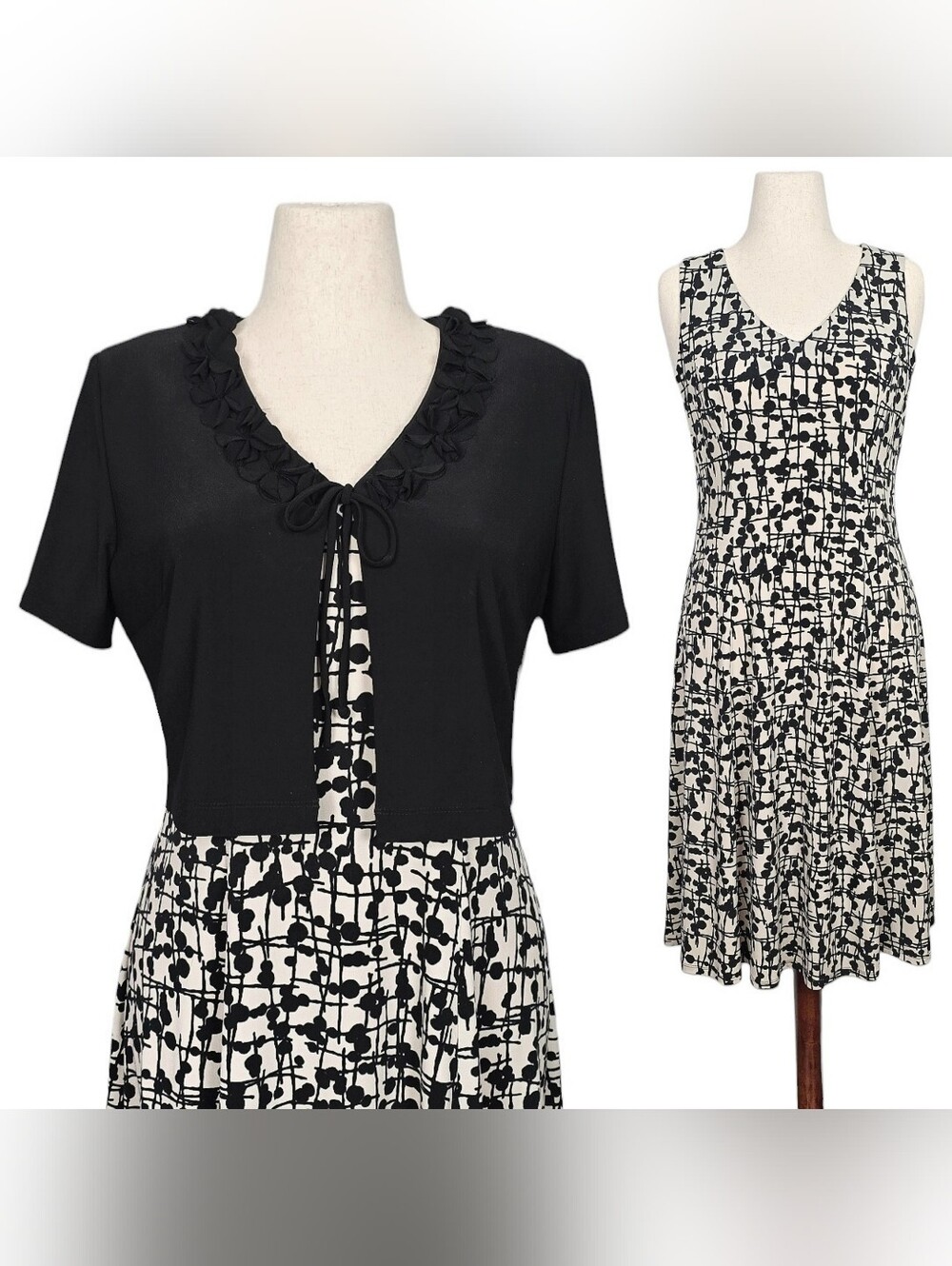 Cocktail Dress & Bolero Set Midi 12 Black White Chic Wedding Guest Outfit Formal